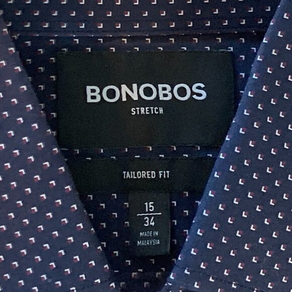 Bonobos Navy Blue Stretch Tailored Fit Long Sleeve Button Down Shirt Size 15-34 - Picture 4 of 8